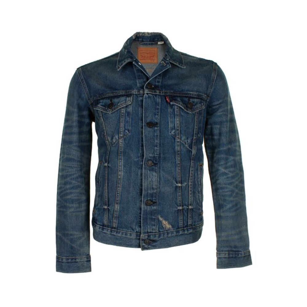 Levi's Men's Denim Cotton Button Front Denim Trucker Jacket Blue Distressed 0264